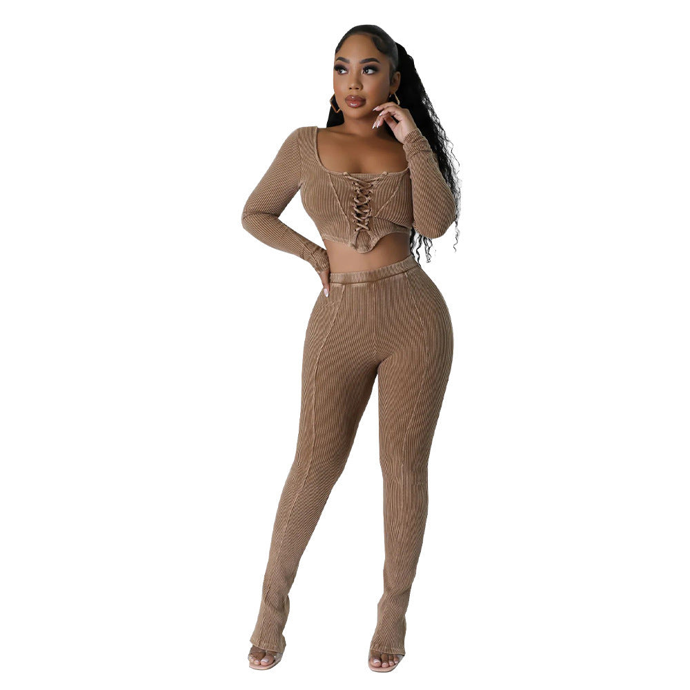 Square Collar Skinny Pants Two-piece Suit