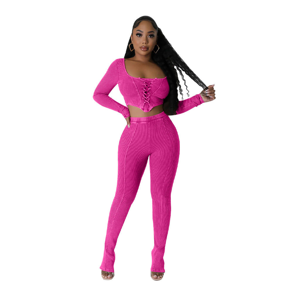 Square Collar Skinny Pants Two-piece Suit
