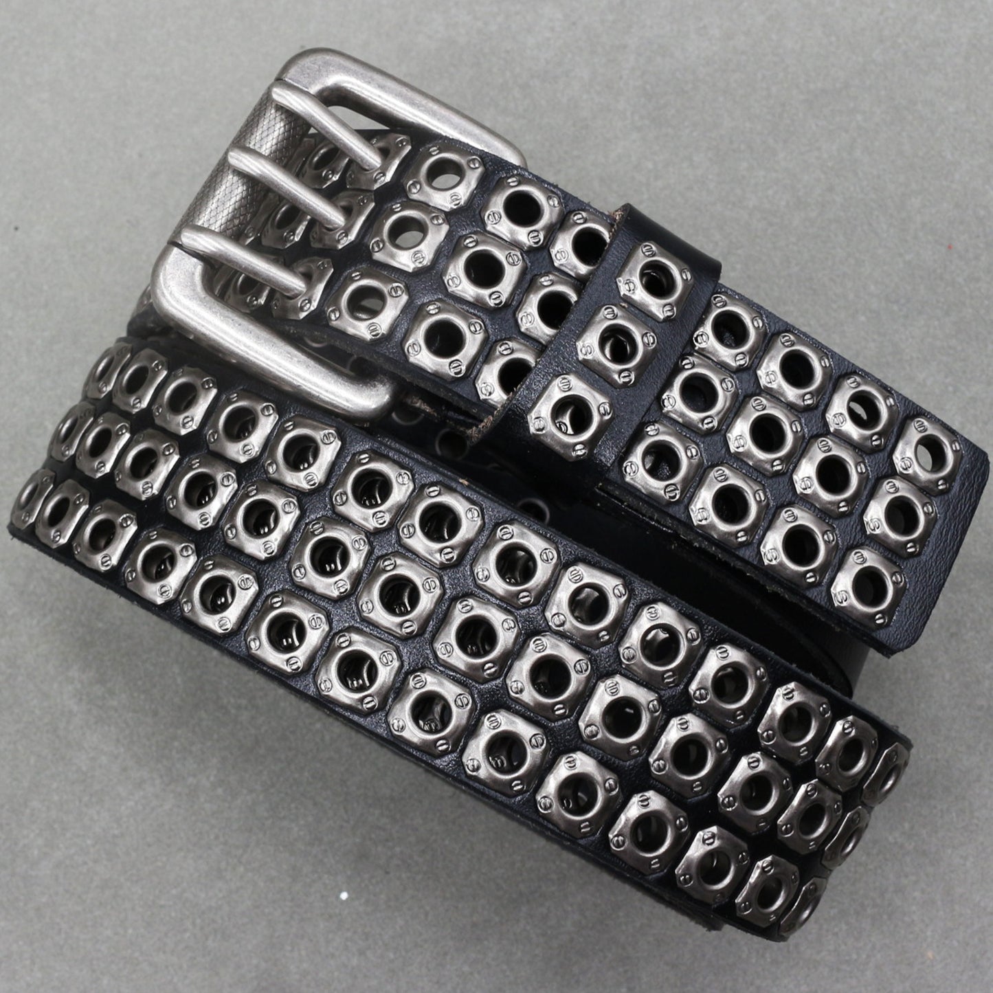 Men's Punk Eyelet Hollow-out Rivets Real Cowhide Belt