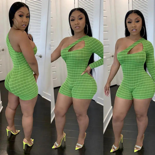 Plaid cutout romper by GJG Denim