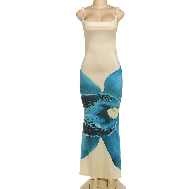 Women's Clothing Sexy Hot Girl Printed Sheath Backless Sleeveless Camisole Dress