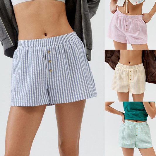 Striped Plaid Leisure Commute Shorts For Women