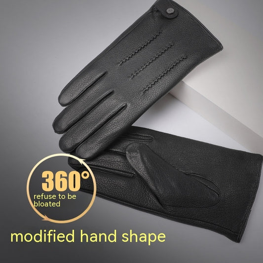 Fleece-lined Thickened Leather Gloves For Men