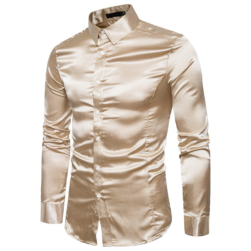 Men's Casual Fashion Silky Long Sleeve Shirts