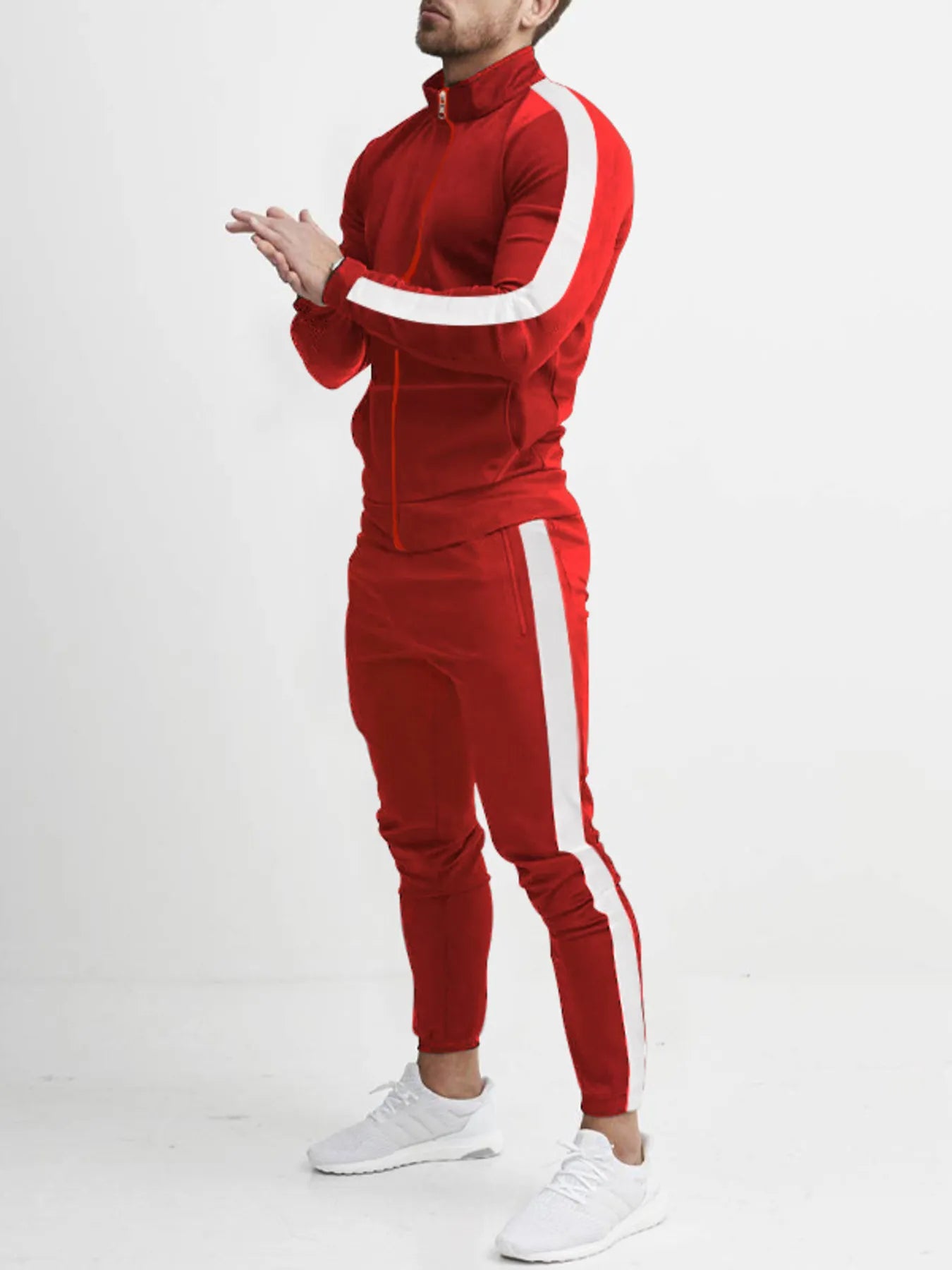 Men's Full Size Side Stripes Zip Up Top and Pants Set Plus Size