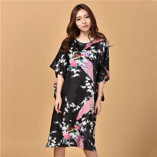 Printed peacock plus size nightdress