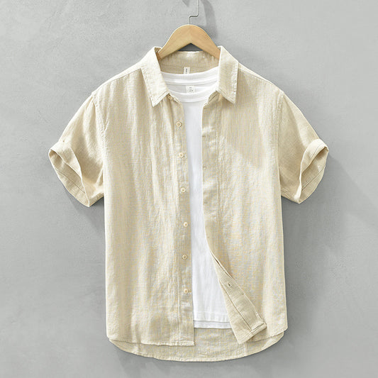 Comfortable Breathable Cotton And Linen Lapel Short Sleeve Shirt
