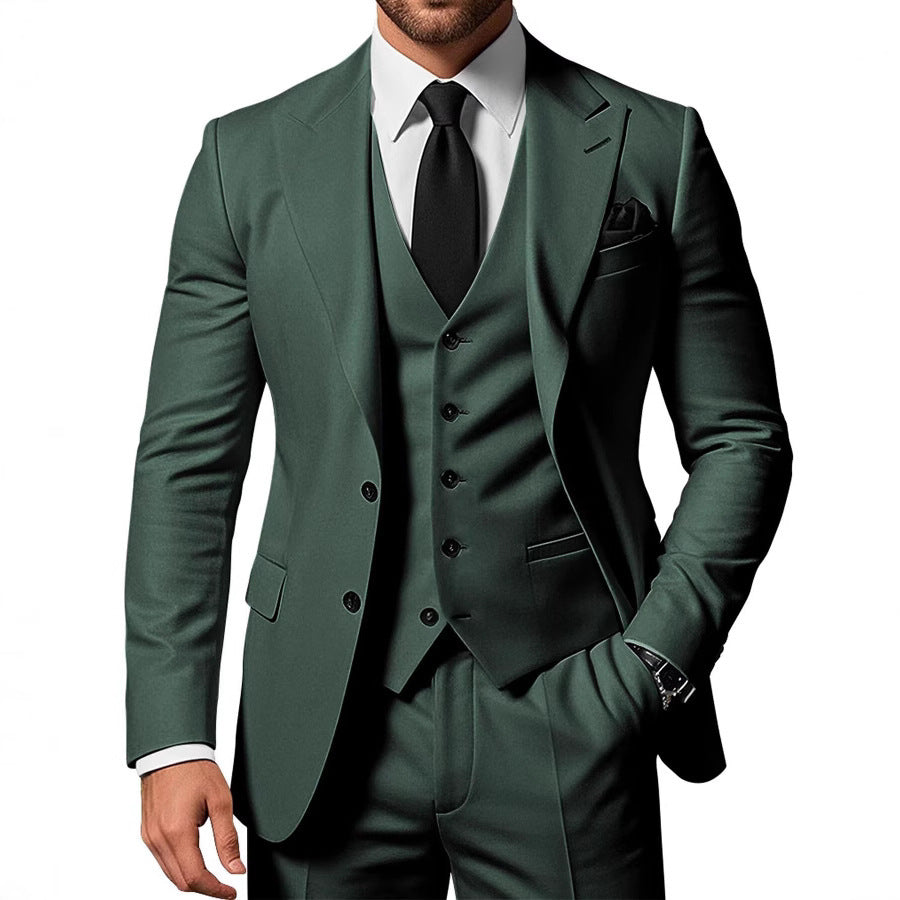 Men's Solid Color 2-piece Buckle Casual Jacket Vest Pants Suit