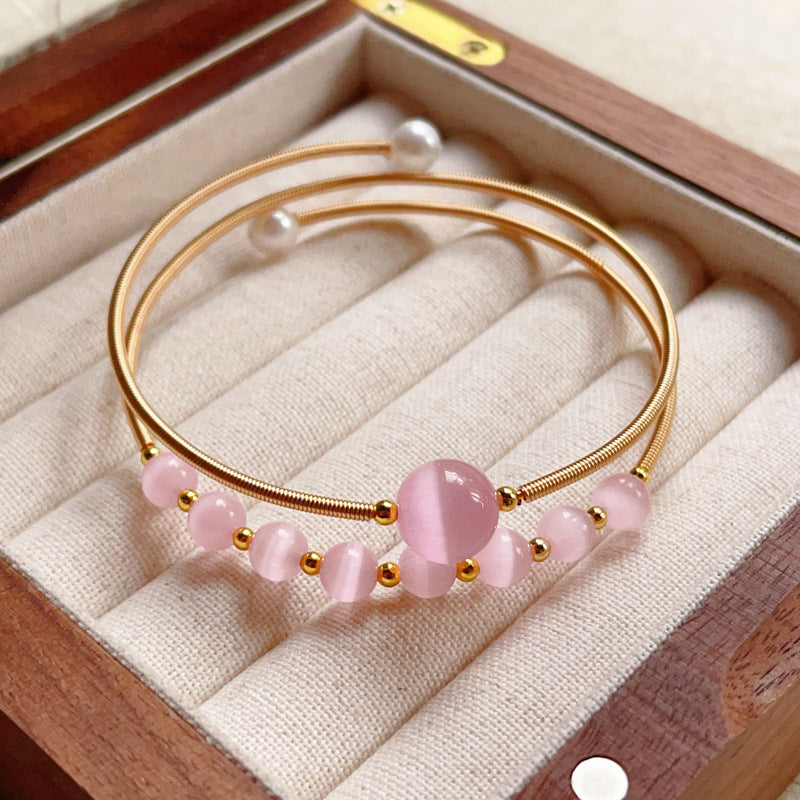 Tiger Eye Lime Moonstone Pearl Strawberry Crystal Jade Bracelet