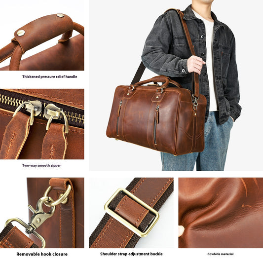 Men's Retro Short-distance Travel Bag Genuine Leather