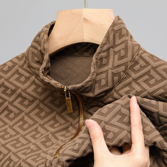 Men's Long Sleeve Zipper And Lapel Stand Collar Shirt