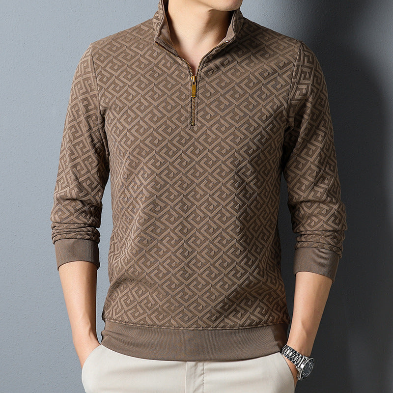 Men's Long Sleeve Zipper And Lapel Stand Collar Shirt