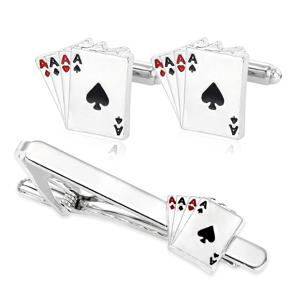 Men's Poker Cufflinks and Tie Clip