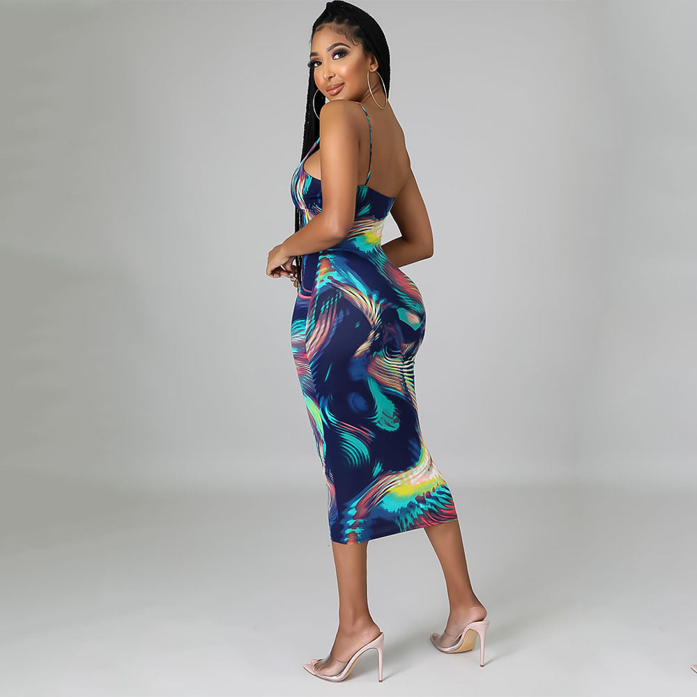 Fashion Sexy Digital Print Suspender Dress