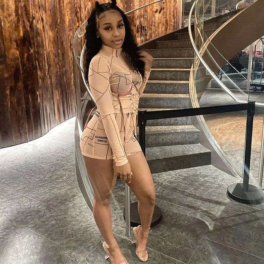 High-necked slim jumpsuit shorts