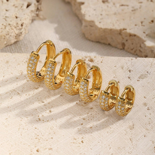 Three-row Drill Wide Face Circle Ear Clip Retro High-grade Sterling Silver Stud Earrings by GJG Denim