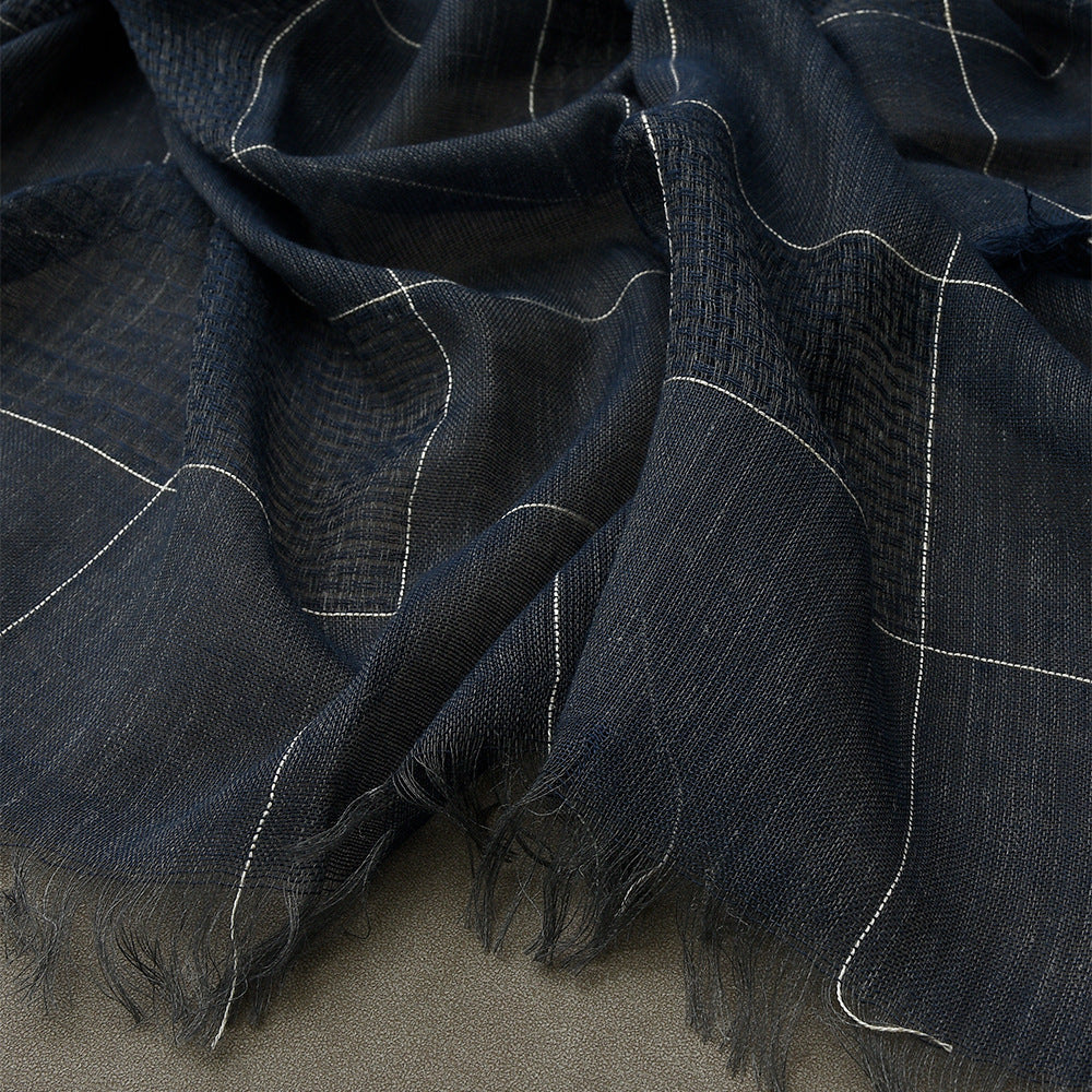 Men's Winter Dual-color Patchwork Plaid Tassel Large Size Scarf