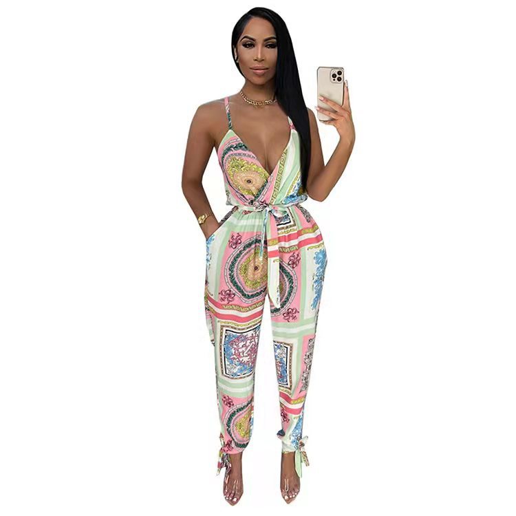 Women's Fashion Street Print Suspender Bodysuit