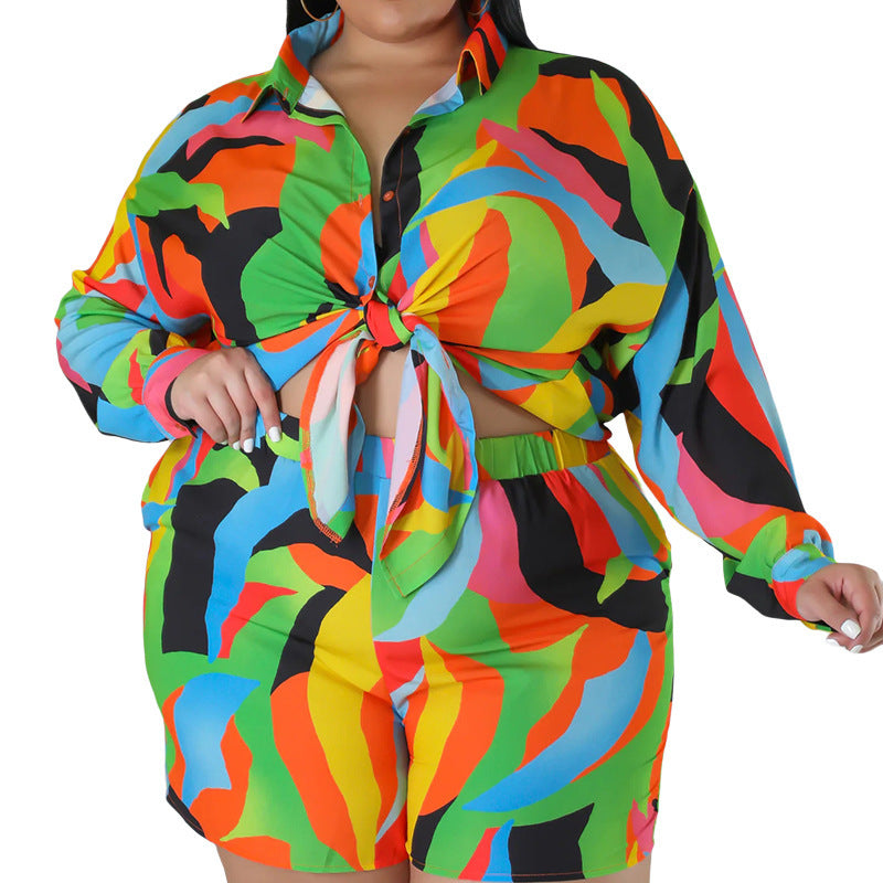 Printing Lapel Women's Plus Size Shirt