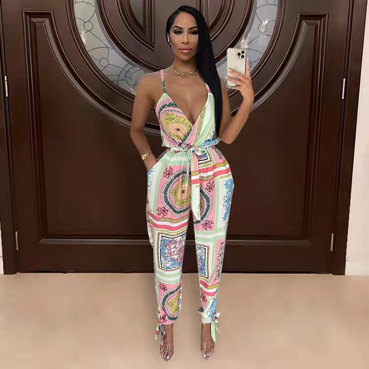 Women's Fashion Street Print Suspender Bodysuit