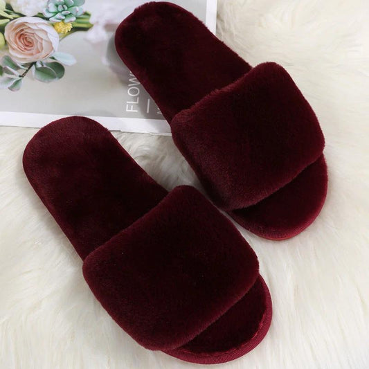 Fluffy Women's Indoor Lazy Plush Slippers Flat Cotton Slippers by GJG Denim