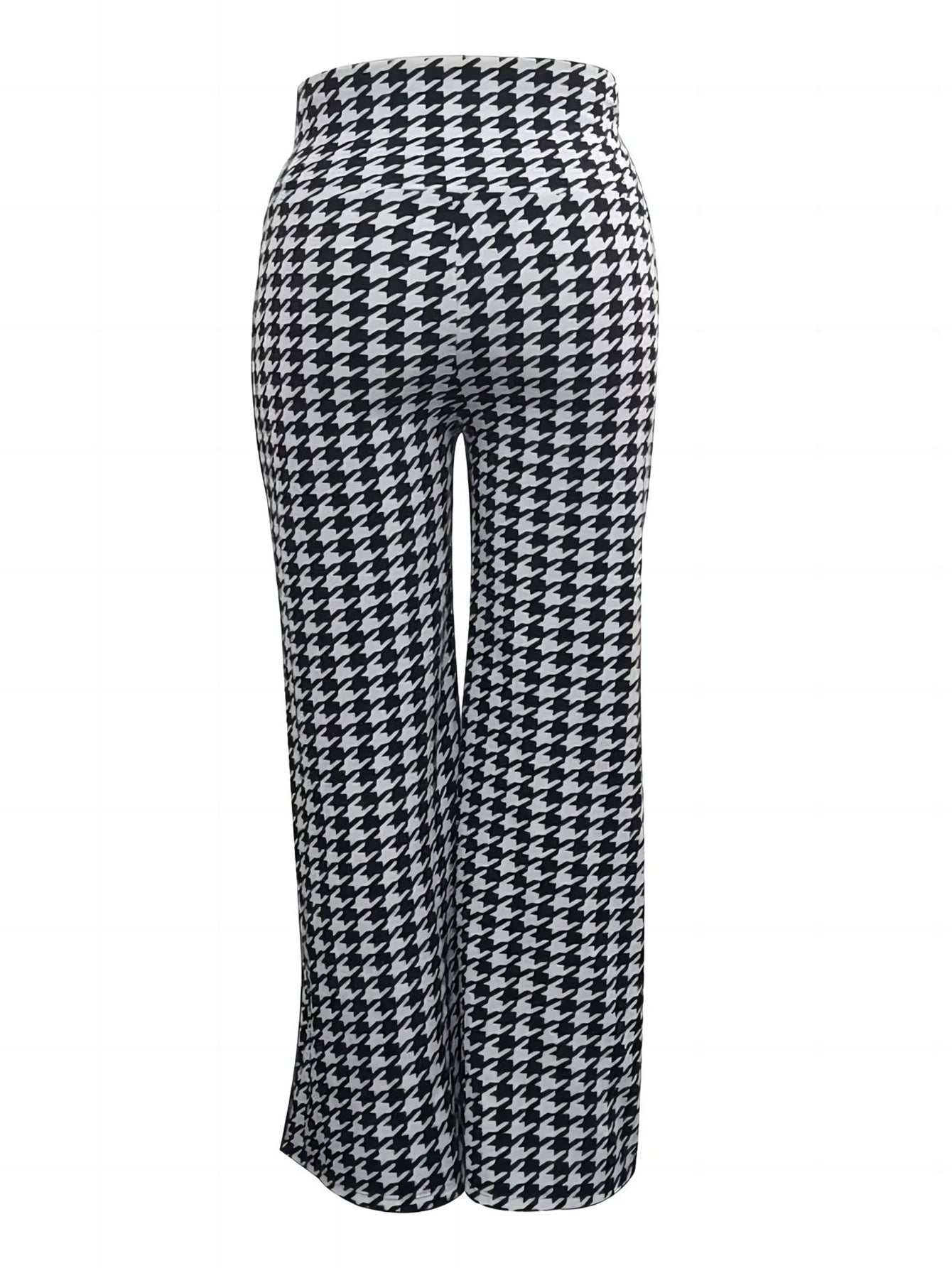 Plus Size Bird Check Comfortable Loose Women's Straight Leg Pants by GJG Denim