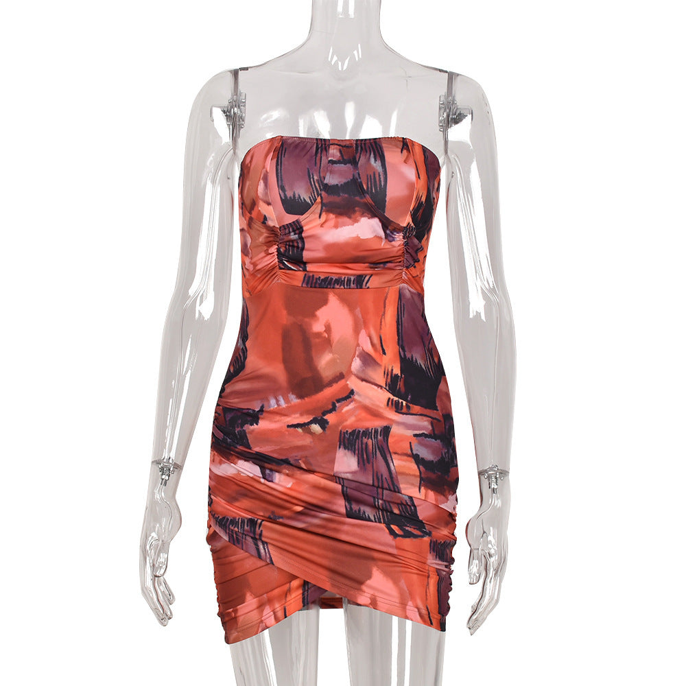Women's Underwire Wrap Chest Cutout Pleated Cross-Wrapped Hip Dress
