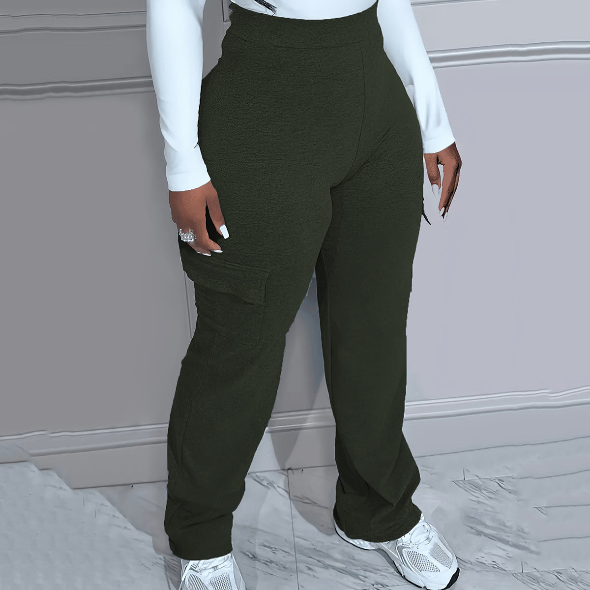 Plus Size Solid Color Simple cargo Knitted Women's Trousers