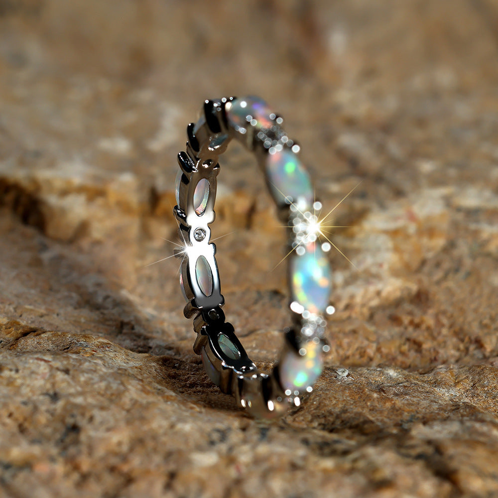 Platinum Heart-shaped Full Of Diamond Opal Ring