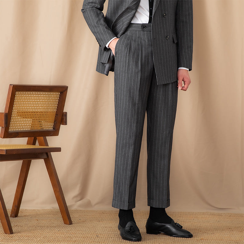 Men's Thin High Waist Straight British Striped Gentry Business Casual Pants