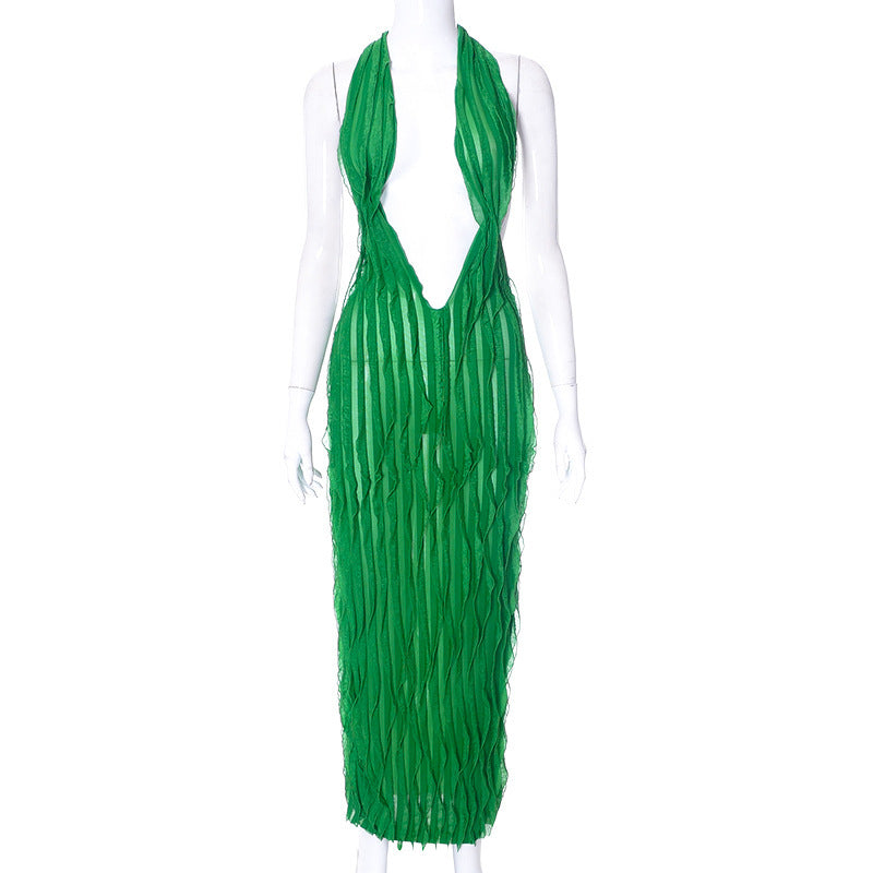 Women's Wave Pattern Chest Wrap Tied Dress