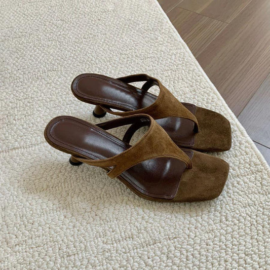 Retro-chic Minimalist Thong Stiletto Sandals by GJG Denim