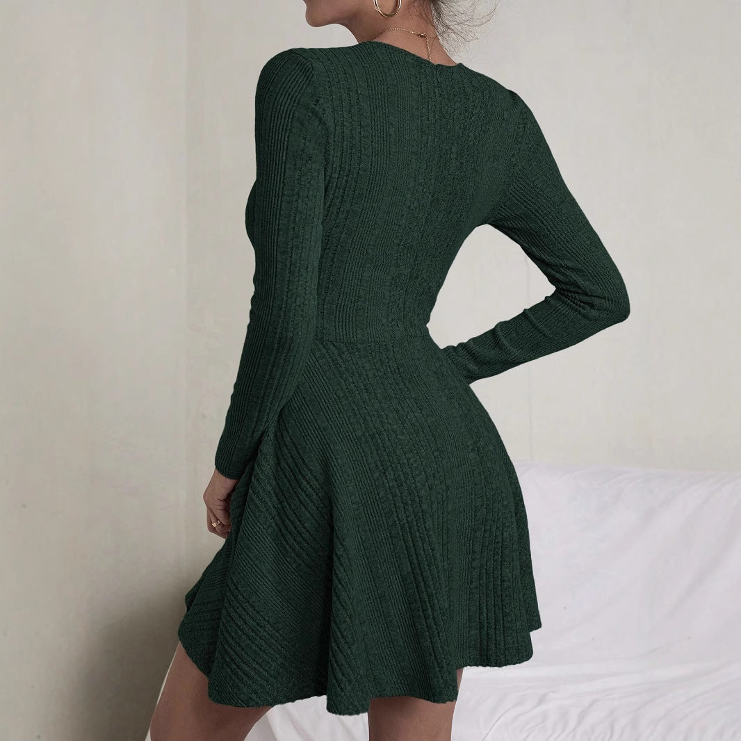 Women's Elegant Rib Knitted Skirt Solid Color