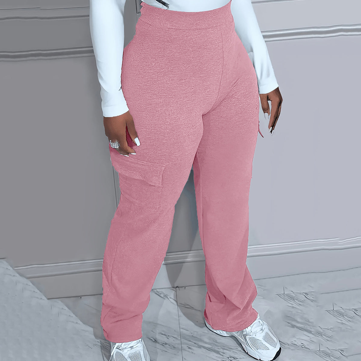 Plus Size Solid Color Simple cargo Knitted Women's Trousers