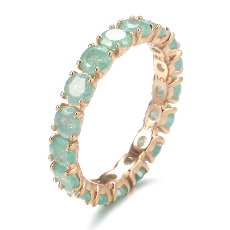 French Retro Champagne Gold Blue Ice Flower Zirconium Full Diamond Ring