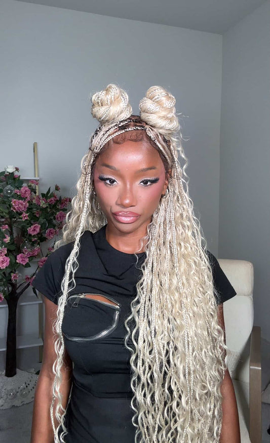 Bohemian Knotless Braid Wig, Full Lace, Waist, Color 613 mix - ZARA