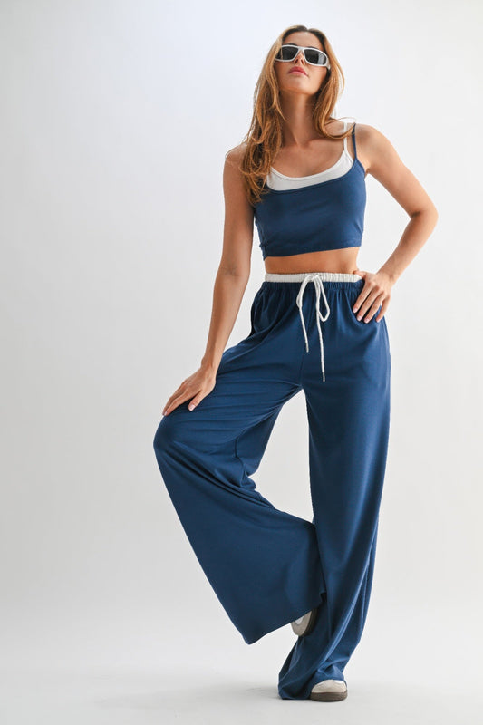 Drawstring Lounge Pants & Crop Top Set