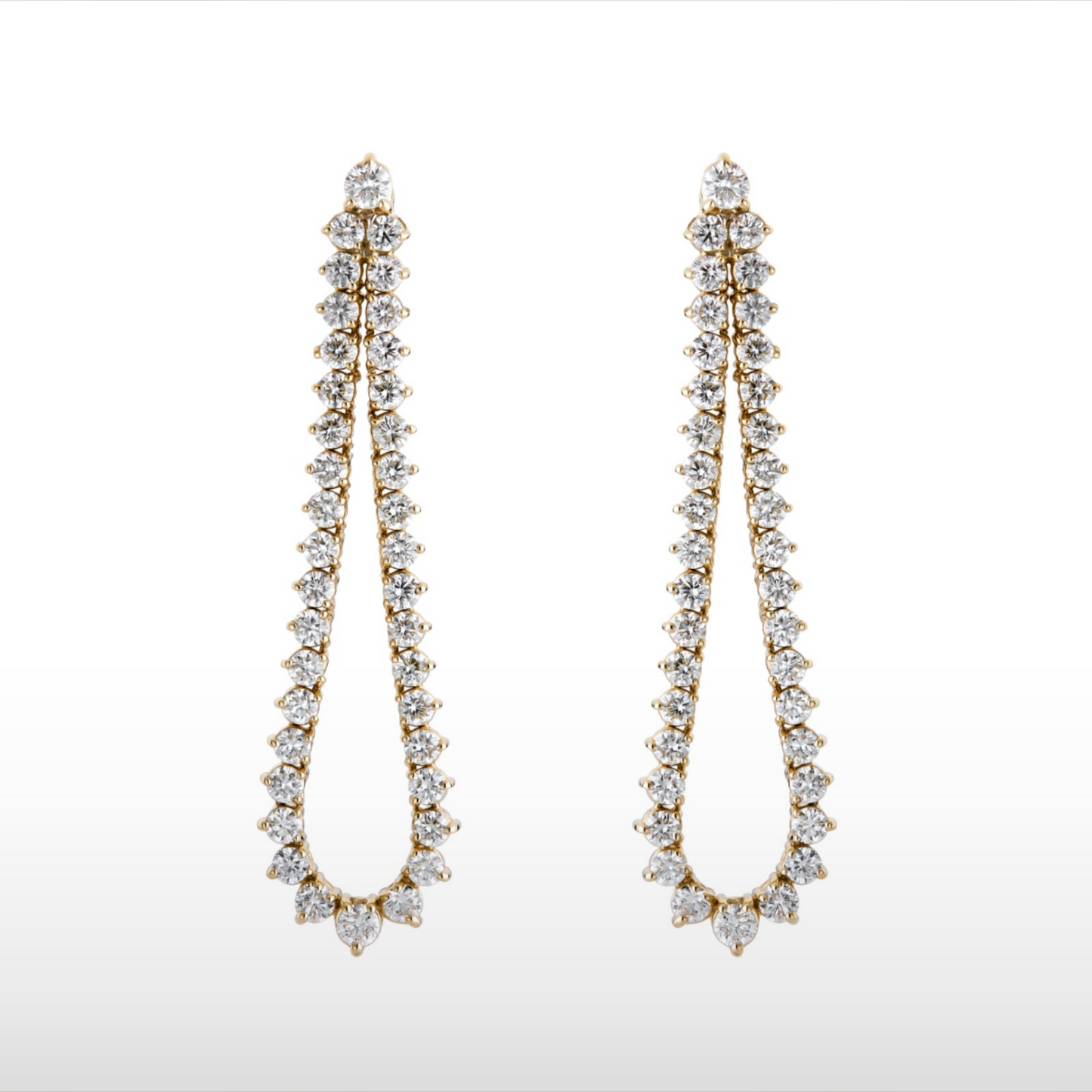 Natural Diamond Graduating Teardrop Hoop Earrings in 14K Yellow Gold – 3.19ctw