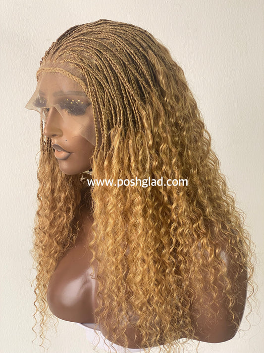 Wet And Wavy 100% Human Hair Knotless Braid Wig, HD Full Lace, Blond Color