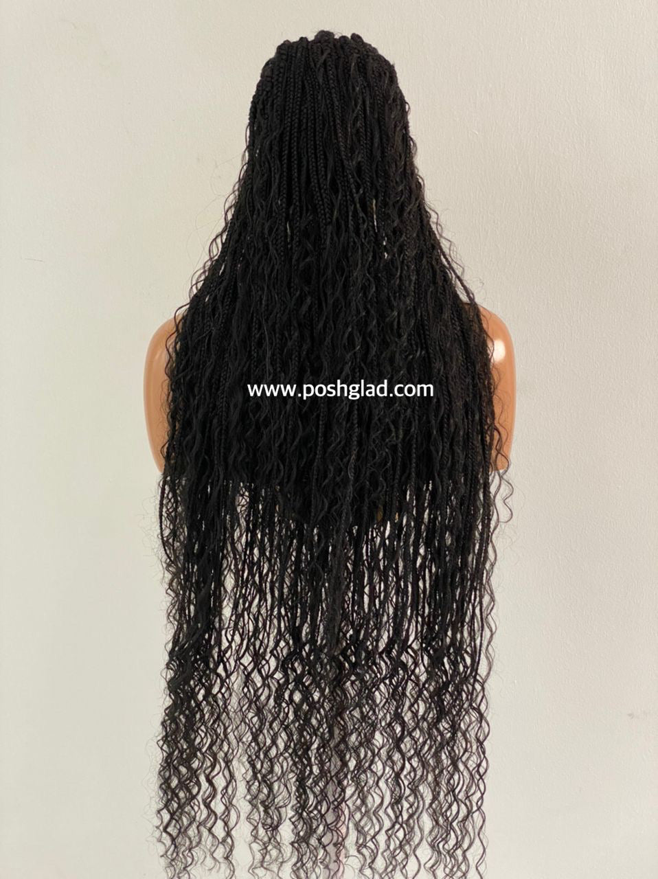 French Cornrow Bohemian Wig, Swiss Full Lace, Black, Waist Length, Standard Density - Leviana