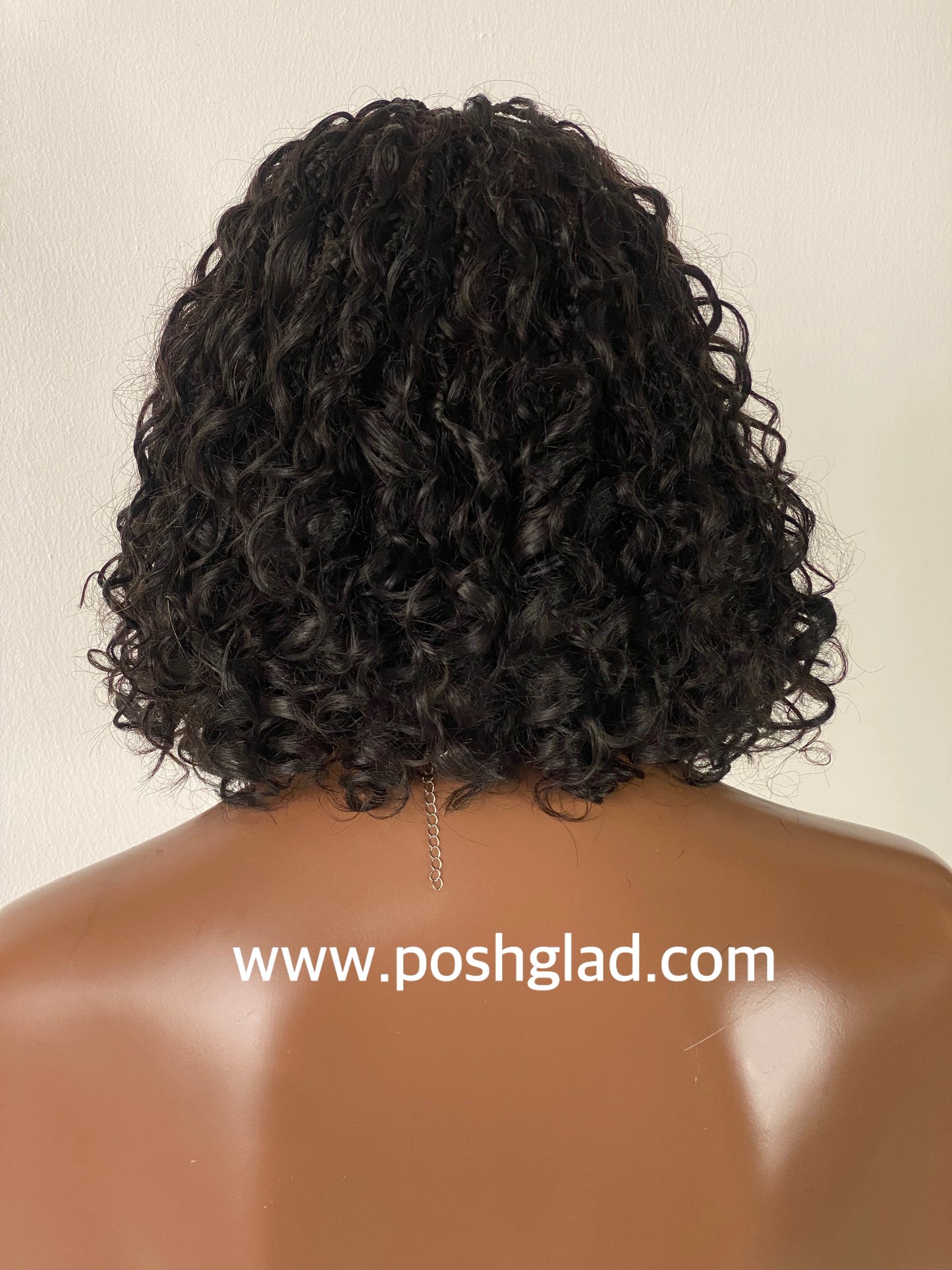 Bob Bohemian Knotless Wig (Human Hair Curls) HD Full Lace, Black Color