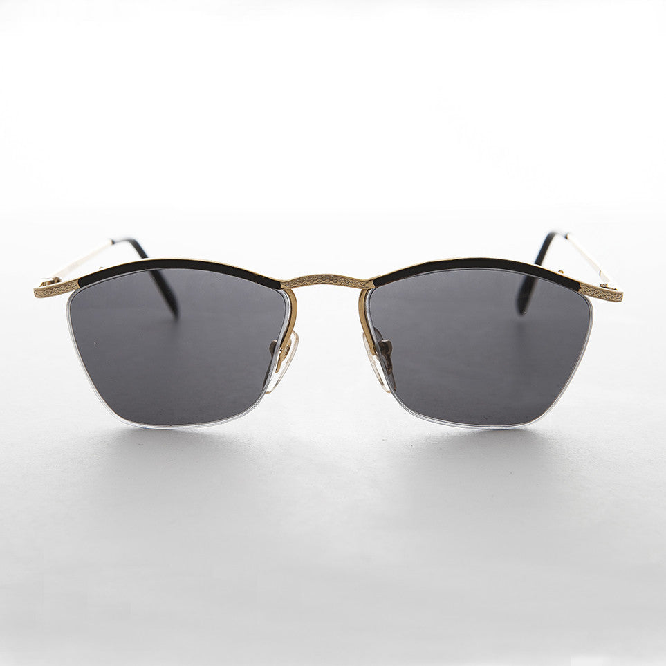 90s Unisex Classic Vintage Sunglass with Metal Half Rim - Francis