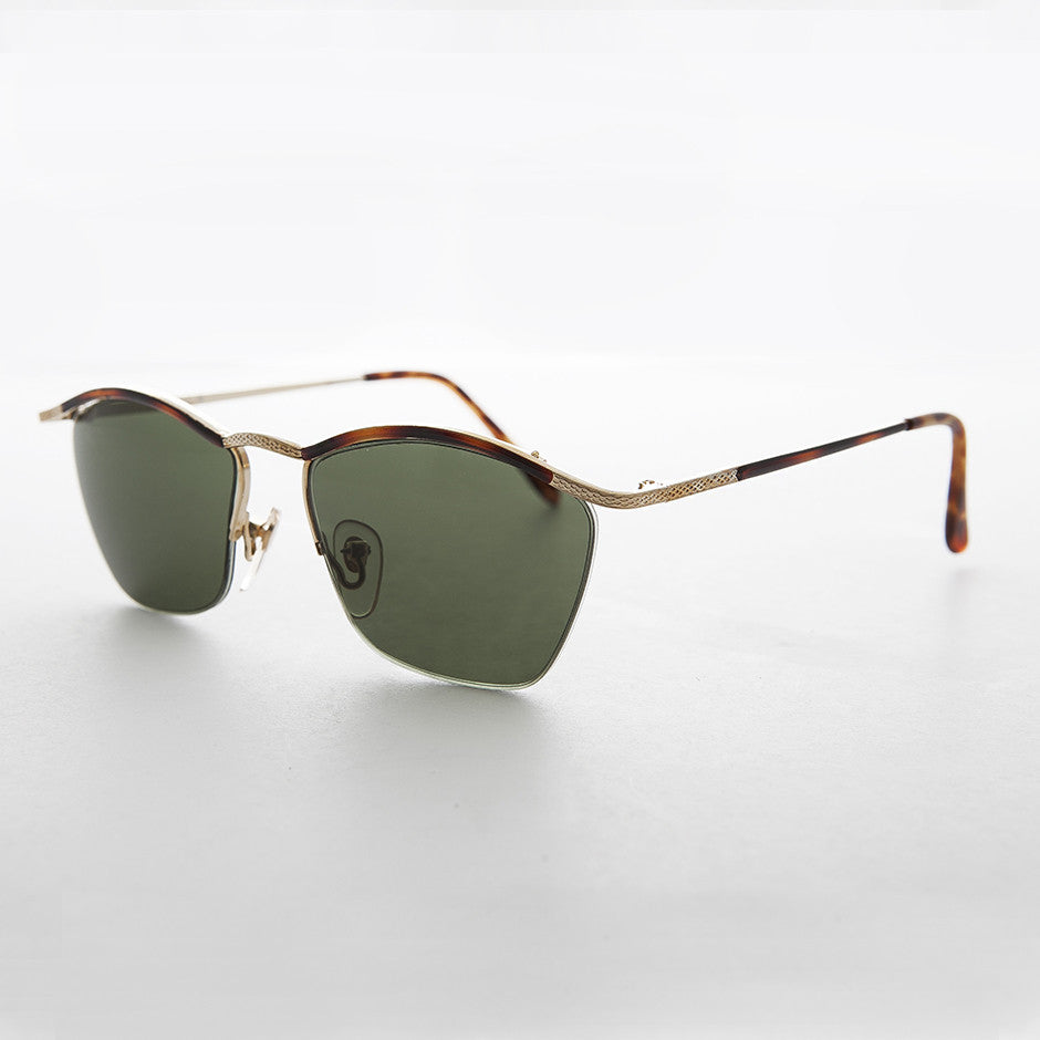 90s Unisex Classic Vintage Sunglass with Metal Half Rim - Francis