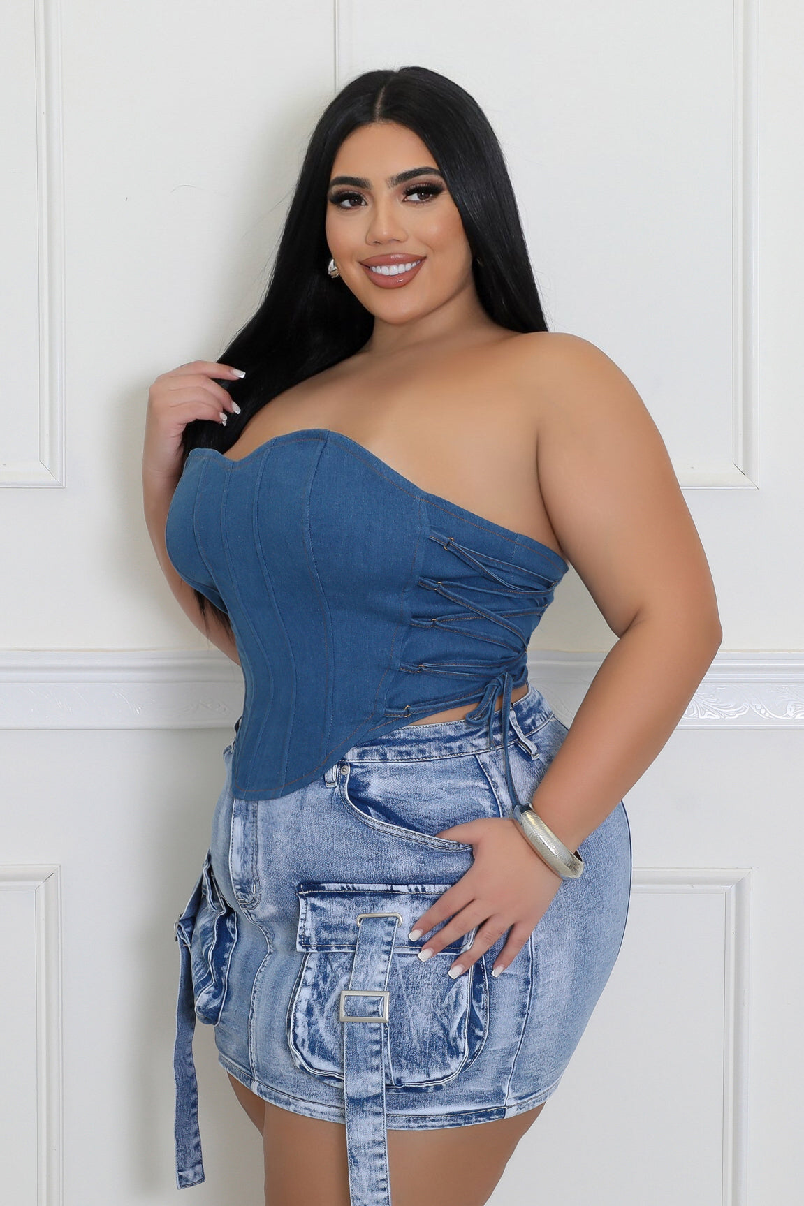 CROSS MY HEART | DENIM TOP