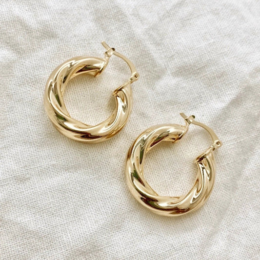 Gold Twist Hoops by Views & Co