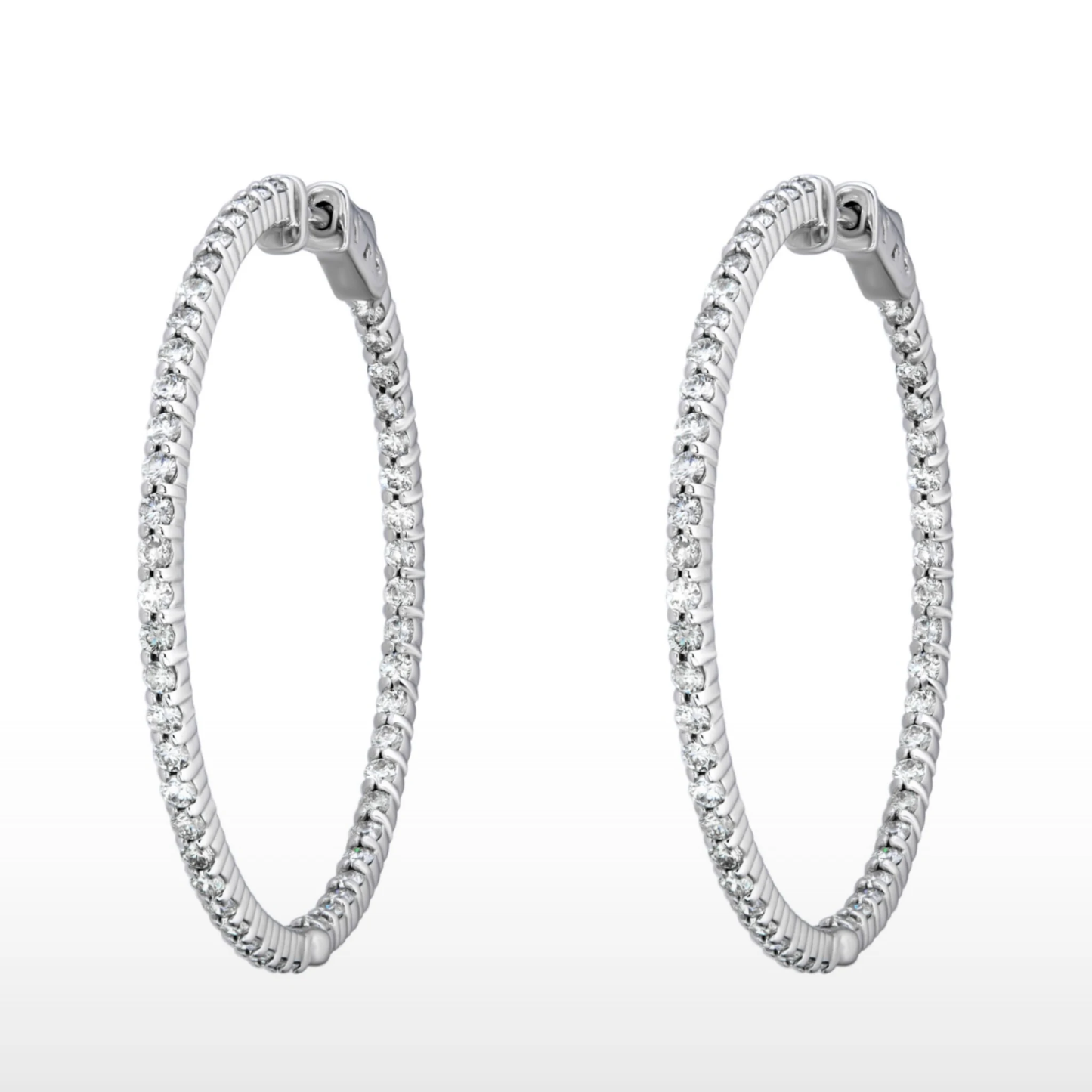 Natural Diamond Hoop Earrings in 14K White Gold – 2.58ctw Round Diamond Hoops by Jewelry Mazal