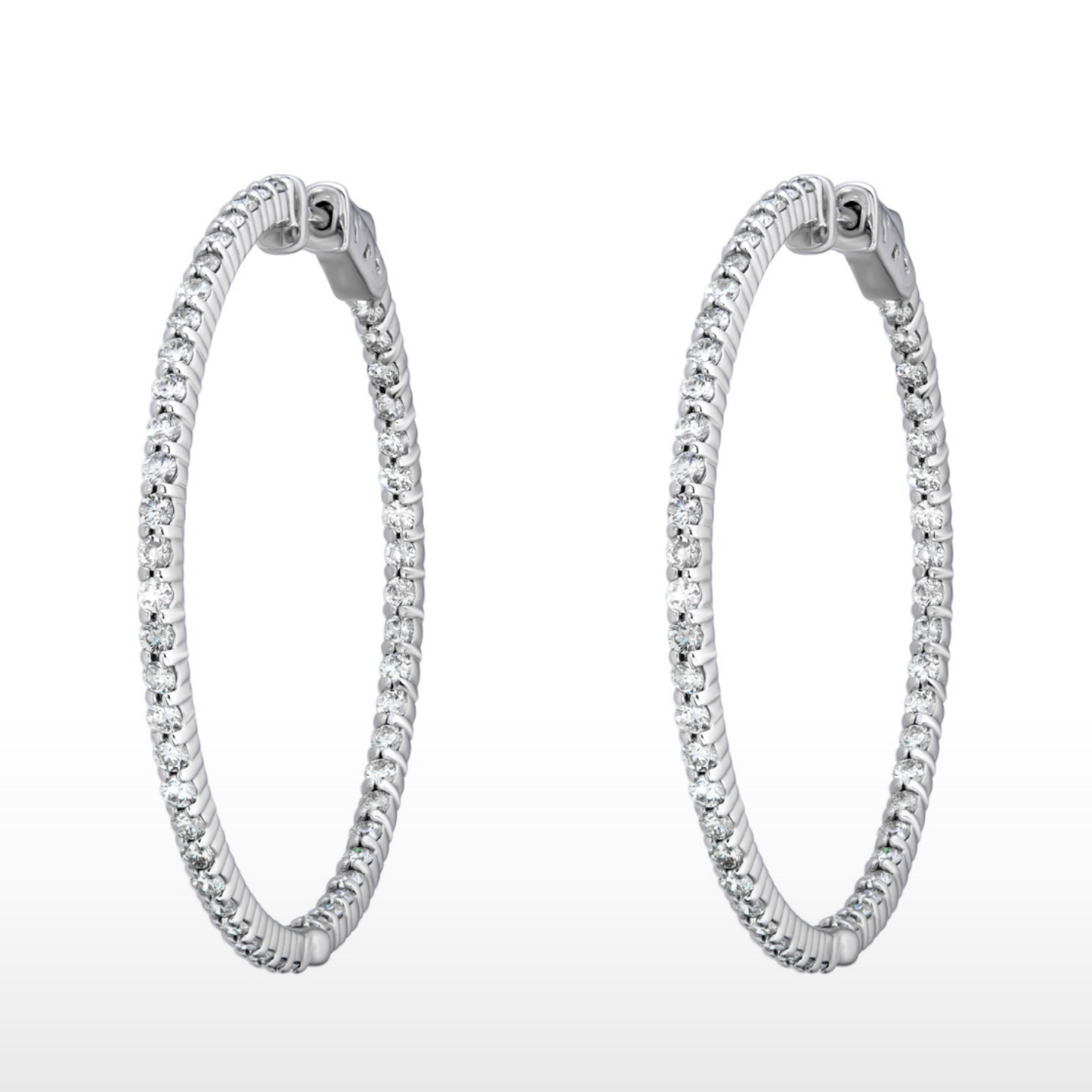 Natural Diamond Hoop Earrings in 14K White Gold – 2.58ctw Round Diamond Hoops