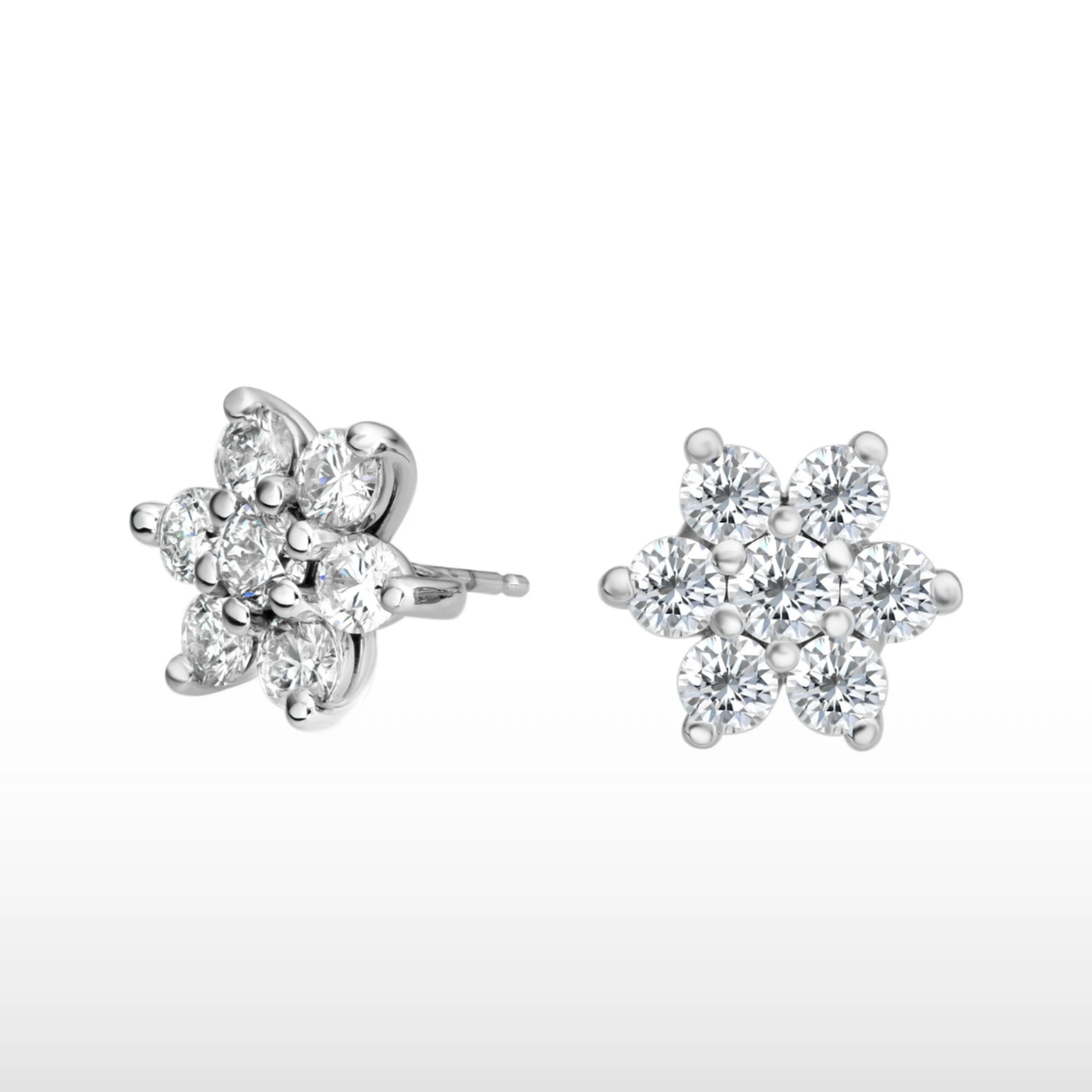 Natural Diamond Flower Cluster Stud Earrings in 14K White Gold – 1.96ctw by Jewelry Mazal