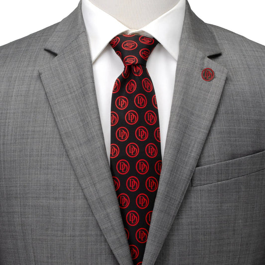 Marvel Daredevil Men’s Black Tie and Embossed Logo Lapel Pin Gift Set by Cufflinks.com
