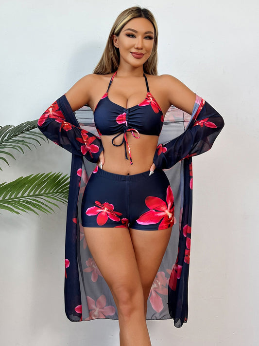 Ladies One Piece Blouse Floral Bikini Swimsuit